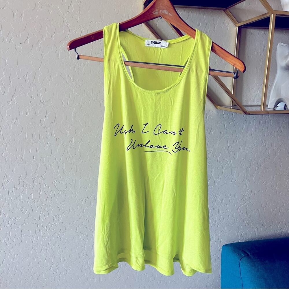 CHRLDR yellow tank top UGH I CANT UNLOVE YOU medium M